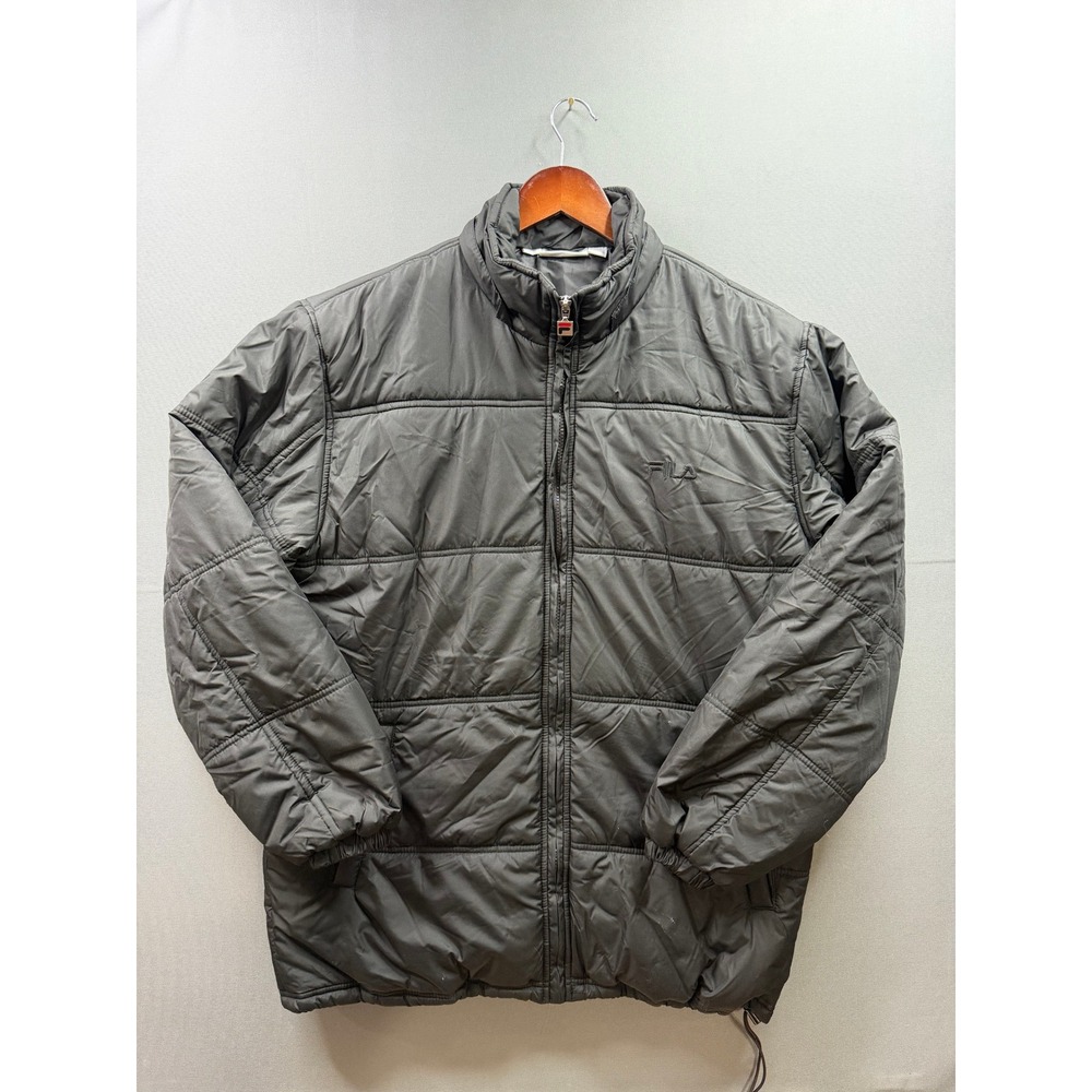 Fila Puffer Jacket Mens Black Full Zip Quilted Mock Neck Large